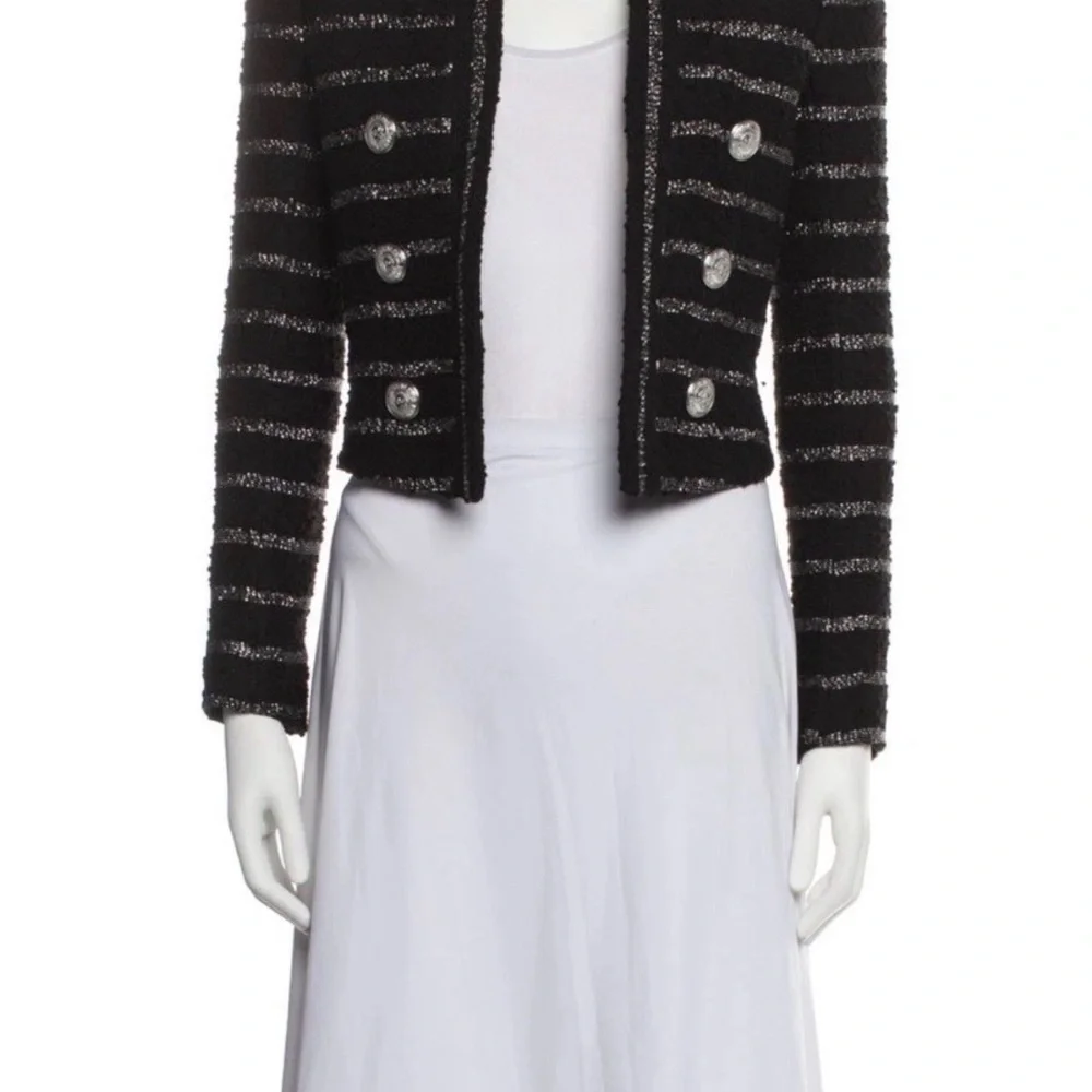 Balmain Black Tweed Cropped Striped Jacket - Picture 1 of 7